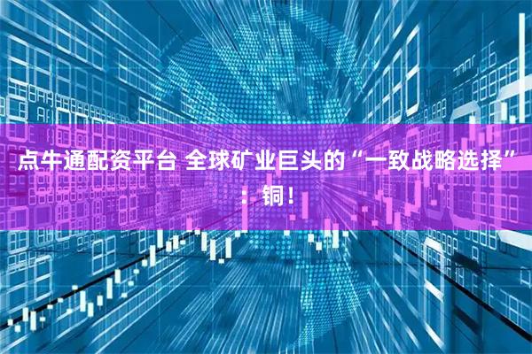点牛通配资平台 全球矿业巨头的“一致战略选择”：铜！